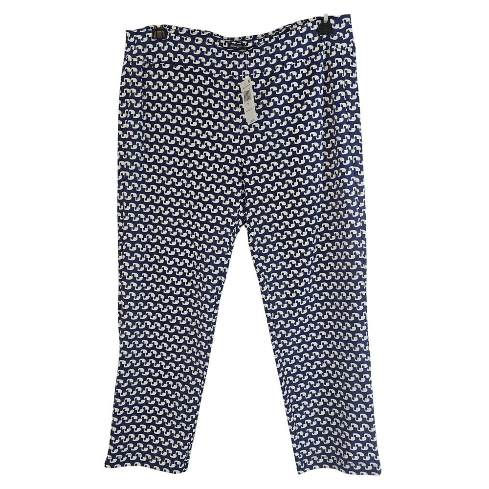 J. Mclaughlin Newport Pants XL Blue & White Smooth Crop Zip Pocket NWT $168 L705